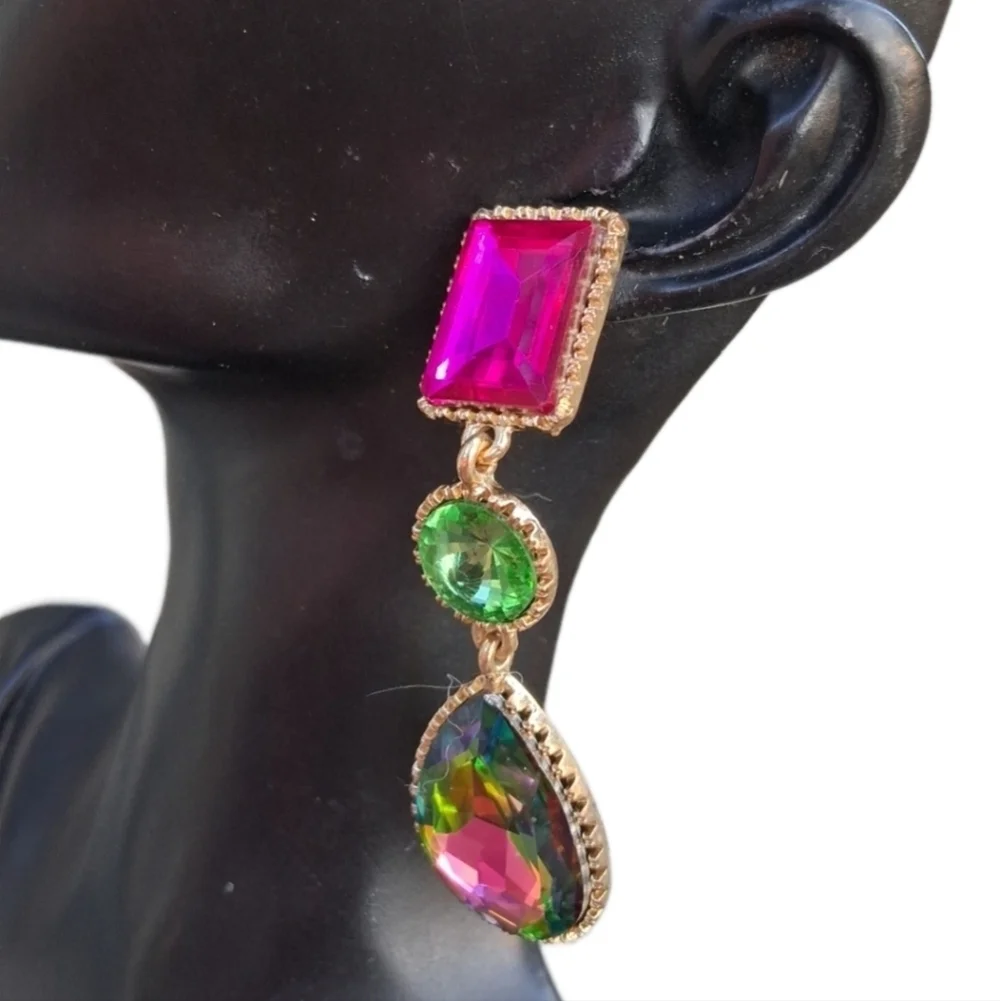 Dazzling Multi-Color Drop Earrings - Picture 3 of 6